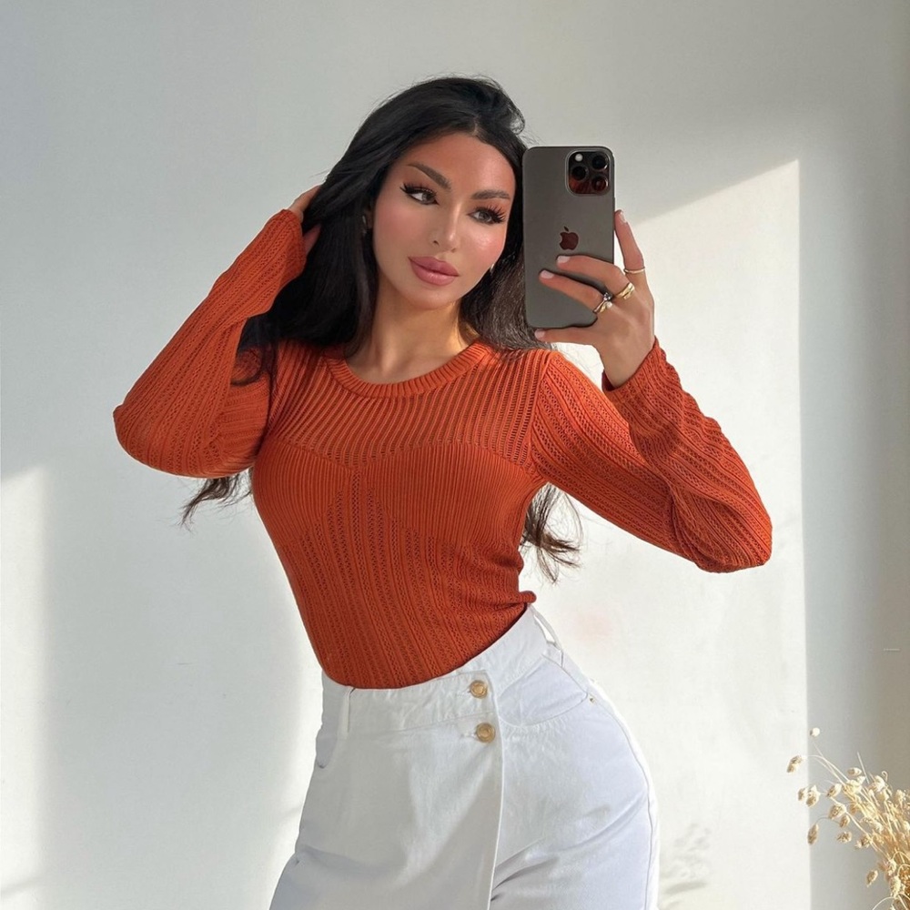 Zara Burnt Orange Crochet Sweater
